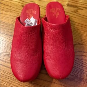 Charlotte Stone Red Leather Martin Clogs/Mules